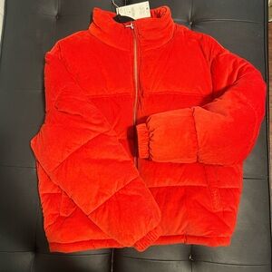 Orange corduroy puffer jacket